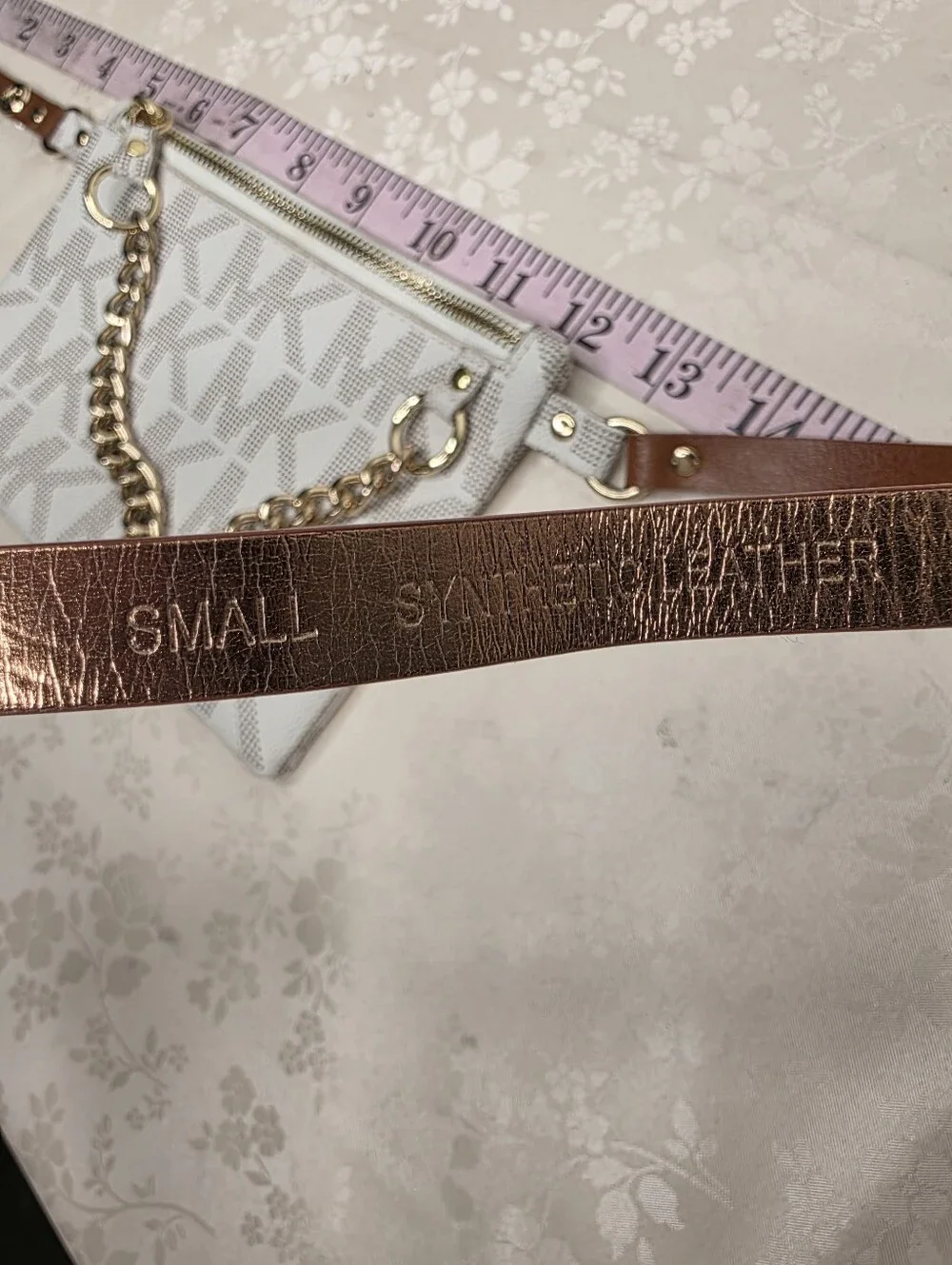 Michael Kors Signature Logo Belt Bag Fanny Pack Cream White Gold Chain Small